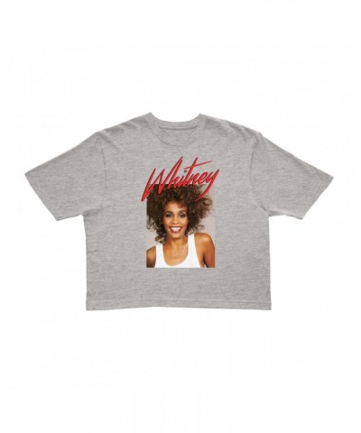 Whitney Houston Ladies' Crop Tee | 1987 Photo And Red Logo Image Crop T-shirt $5.64 Shirts