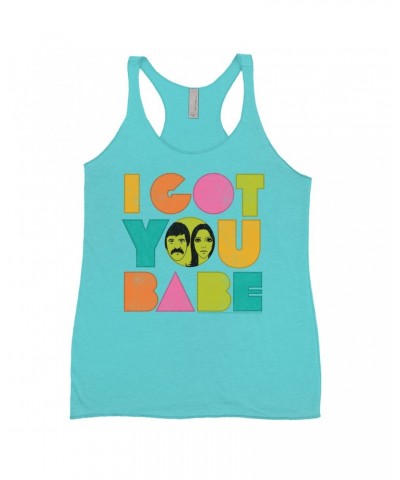 Sonny & Cher Bold Colored Racerback Tank | I Got You Babe Pastel Logo Distressed Shirt $4.63 Shirts