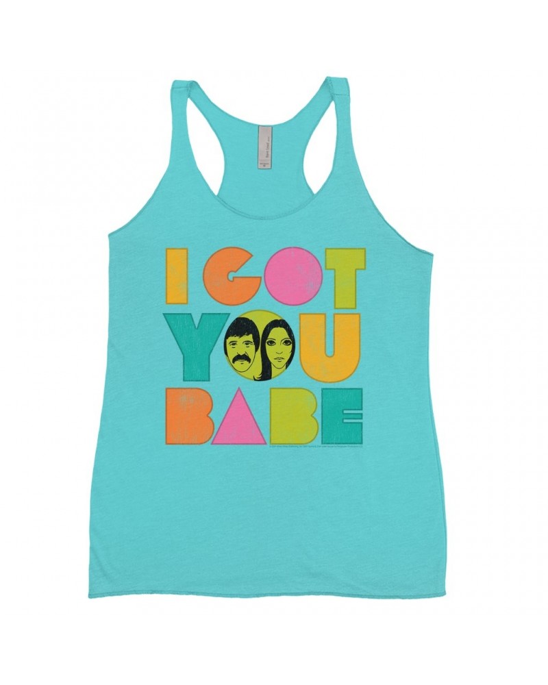 Sonny & Cher Bold Colored Racerback Tank | I Got You Babe Pastel Logo Distressed Shirt $4.63 Shirts