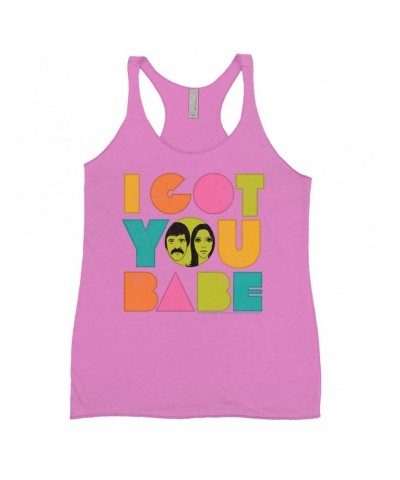 Sonny & Cher Bold Colored Racerback Tank | I Got You Babe Pastel Logo Distressed Shirt $4.63 Shirts