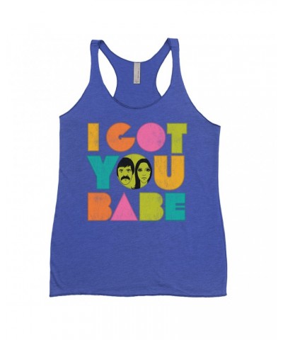 Sonny & Cher Bold Colored Racerback Tank | I Got You Babe Pastel Logo Distressed Shirt $4.63 Shirts