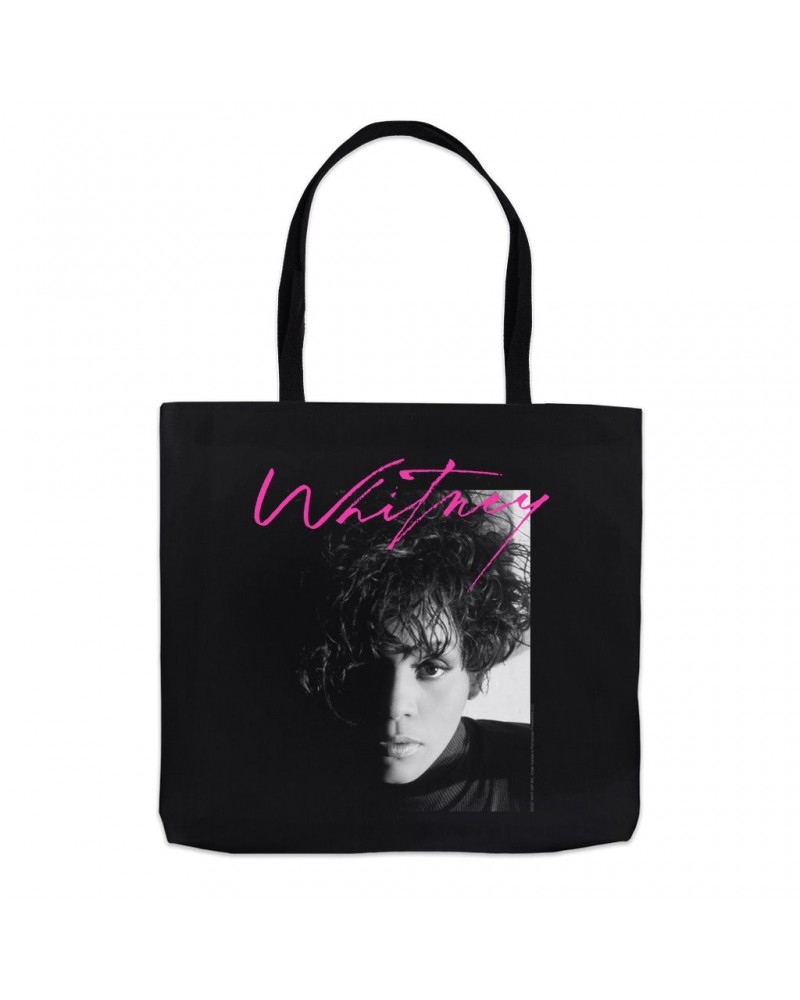 Whitney Houston Tote Bag | Dramatic Lighting Photo And Pink Signature Image Bag $9.68 Bags