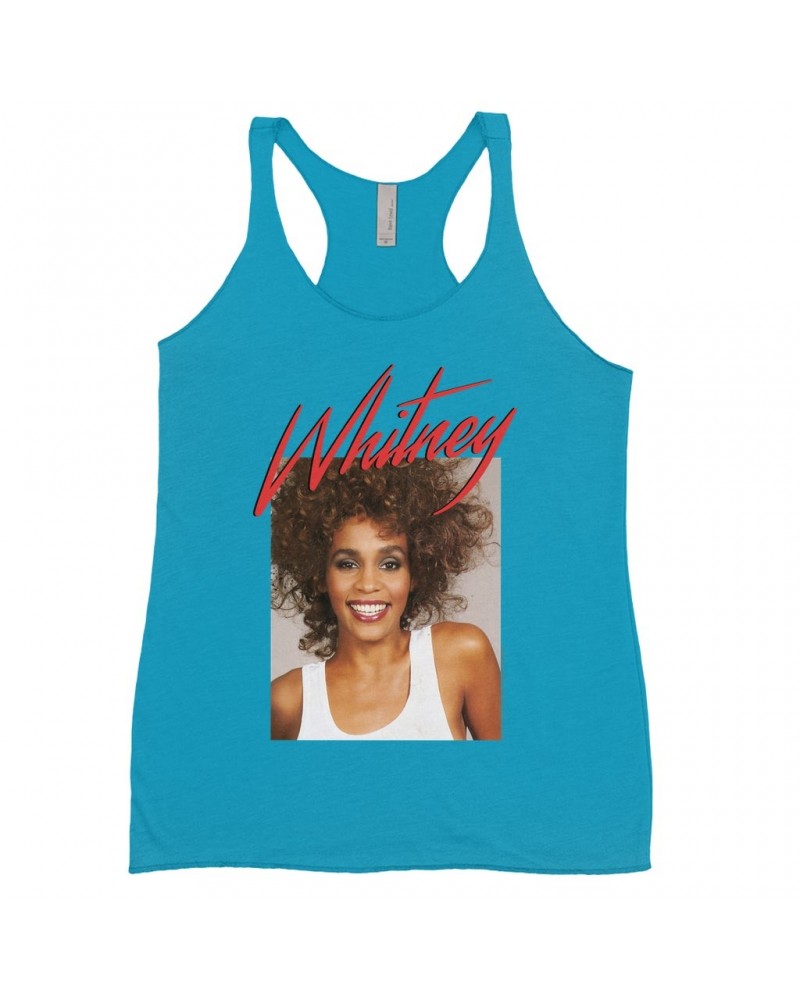 Whitney Houston Bold Colored Racerback Tank | 1987 Photo And Red Logo Image Shirt $10.49 Shirts