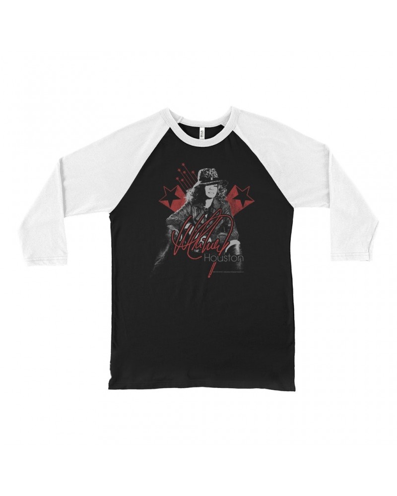 Whitney Houston 3/4 Sleeve Baseball Tee | Red Star Design Distressed Shirt $8.54 Shirts