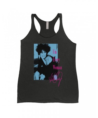 Whitney Houston Ladies' Tank Top | I'm Every Woman Pink And Turquoise Inverted Design Shirt $11.74 Shirts