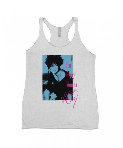 Whitney Houston Ladies' Tank Top | I'm Every Woman Pink And Turquoise Inverted Design Shirt $11.74 Shirts