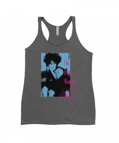 Whitney Houston Ladies' Tank Top | I'm Every Woman Pink And Turquoise Inverted Design Shirt $11.74 Shirts