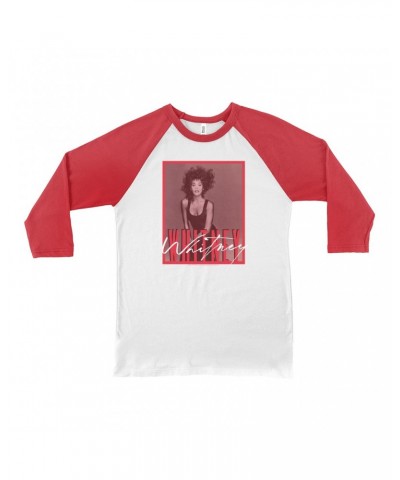 Whitney Houston 3/4 Sleeve Baseball Tee | Whitney Red Tone Photo Design Shirt $10.34 Shirts