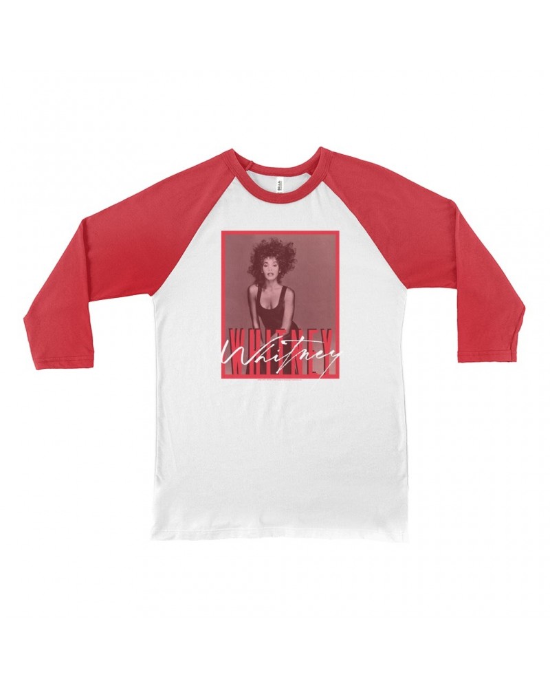 Whitney Houston 3/4 Sleeve Baseball Tee | Whitney Red Tone Photo Design Shirt $10.34 Shirts