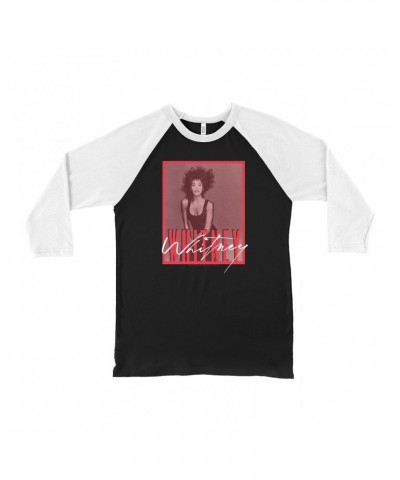 Whitney Houston 3/4 Sleeve Baseball Tee | Whitney Red Tone Photo Design Shirt $10.34 Shirts