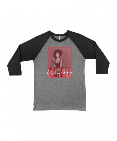 Whitney Houston 3/4 Sleeve Baseball Tee | Whitney Red Tone Photo Design Shirt $10.34 Shirts