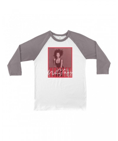 Whitney Houston 3/4 Sleeve Baseball Tee | Whitney Red Tone Photo Design Shirt $10.34 Shirts