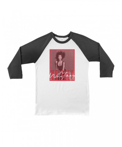 Whitney Houston 3/4 Sleeve Baseball Tee | Whitney Red Tone Photo Design Shirt $10.34 Shirts