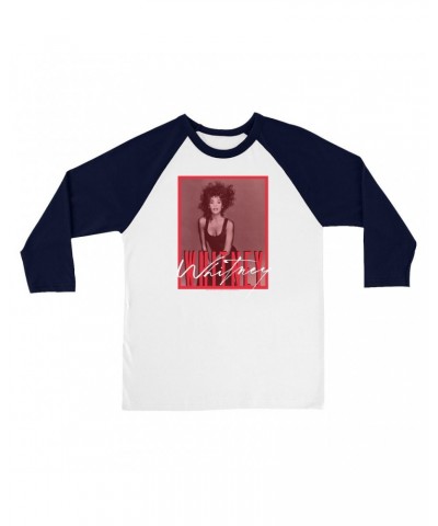 Whitney Houston 3/4 Sleeve Baseball Tee | Whitney Red Tone Photo Design Shirt $10.34 Shirts