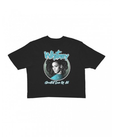 Whitney Houston Ladies' Crop Tee | Turquoise Greatest Love Of All Album Design Crop T-shirt $13.49 Shirts