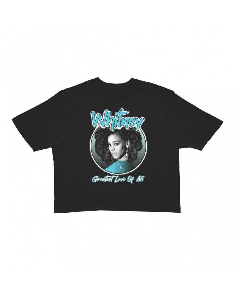 Whitney Houston Ladies' Crop Tee | Turquoise Greatest Love Of All Album Design Crop T-shirt $13.49 Shirts