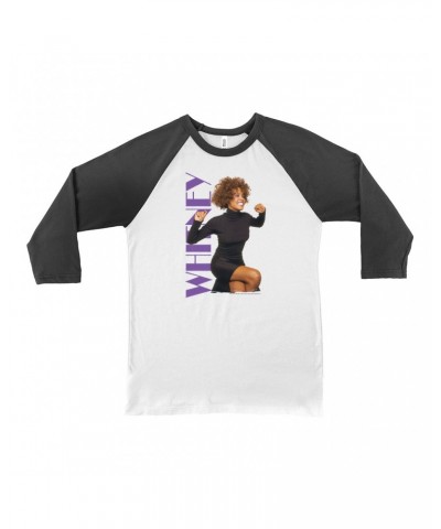 Whitney Houston 3/4 Sleeve Baseball Tee | Whitney Photo And Purple Logo Image Shirt $10.53 Shirts