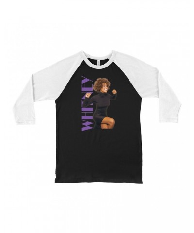 Whitney Houston 3/4 Sleeve Baseball Tee | Whitney Photo And Purple Logo Image Shirt $10.53 Shirts