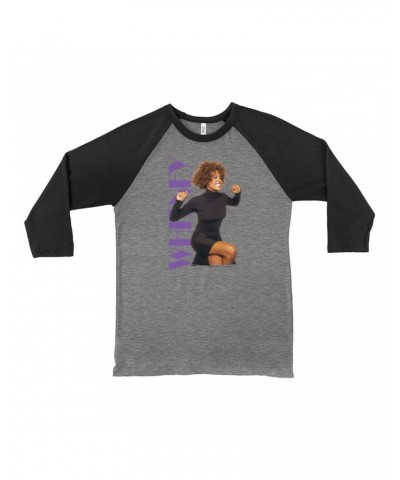 Whitney Houston 3/4 Sleeve Baseball Tee | Whitney Photo And Purple Logo Image Shirt $10.53 Shirts